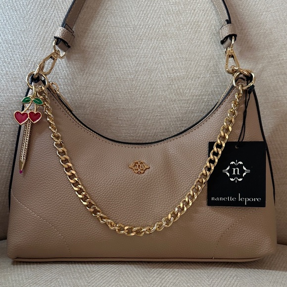 Nanette Lepore Beige Shoulder Bag with Gold Chain - Picture 2 of 11